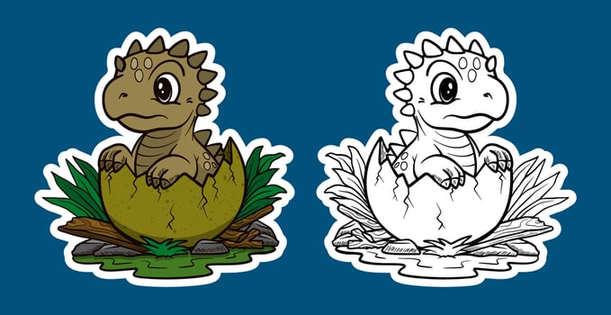Baby Dinosaur Hatching Cute Cartoon Illustration vector