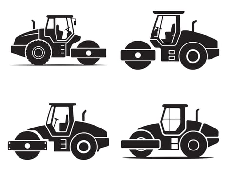 Four Black Silhouette Illustrations of Road Rollers vector