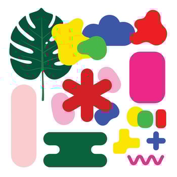 Bold and bright abstract shapes for modern design, vibrant colors with tropical plant element for youthful style vector
