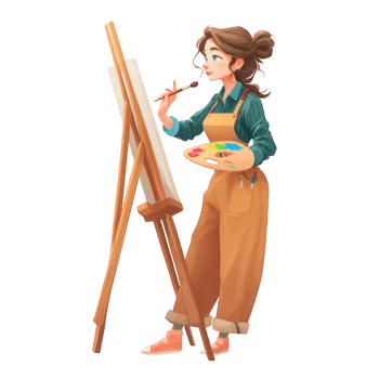 Creative artist with easel and paintbrush, expressing passion for art while painting colorful masterpiece. scene captures joy and dedication of artistic expression png