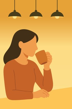A woman sipping a hot beverage from a mug vector