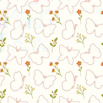 Seamless pattern with outlines of butterflies and flowers. Ideal for spring and summer designs, kids products and prints. vector