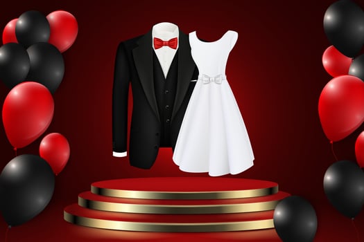 Tuxedo and dress with balloons vector