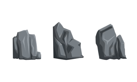 Rock Stones of Different Shapes Collection, Gray Boulders, Natural Building Material, Landscape Design Cartoon Illustration vector