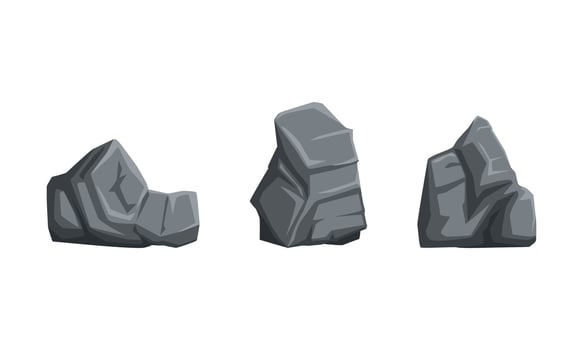Rock Stones Set, Gray Boulders, Natural Building Material, Landscape Design Cartoon Illustration vector