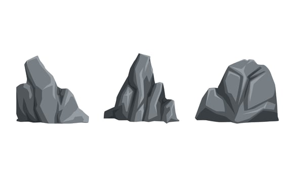 Rock Stones Collection, Gray Mountain Boulders, Natural Building Material, Landscape Design Cartoon Illustration vector