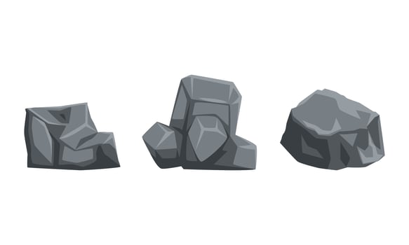 Granite Stones of Different Shapes Collection, Gray Rock Boulders, Natural Building Material, Landscape Design Cartoon Illustration vector