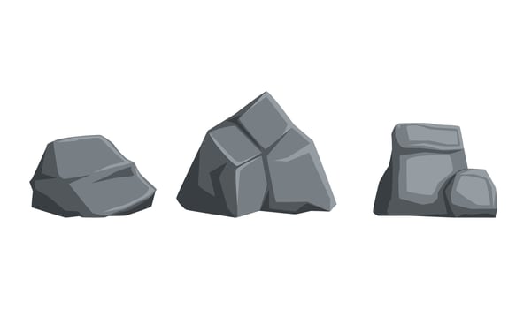 Set of Rock Stones, Gray Boulders, Natural Building Material, Landscape Design Cartoon Illustration vector