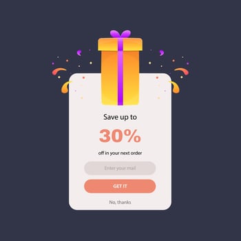 Promotion Pop Up Window Cute Cartoon Gift Icon Flat Narrow Orange Pack Purple Bow Pack Design vector