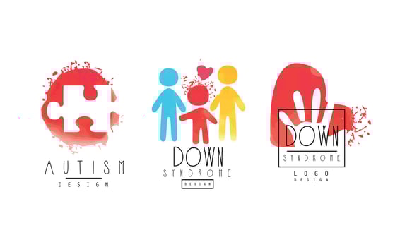 Autism and Down Syndrome Logo Templates Collection, Awareness Concept, Kids Center, Charitable Organization Colorful Badge Illustration vector