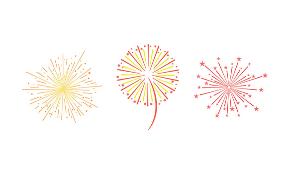 Fireworks Set, Bright Decoration of Card, Festive Banner, Happy New Year Celebration, Anniversary, Festival Cartoon Illustration vector