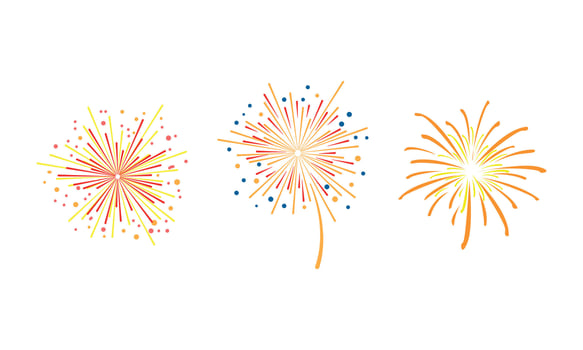Fireworks Collection, Christmas Card, Festive Banner, Happy New Year Celebration, Anniversary, Festival Decoration Cartoon Illustration vector