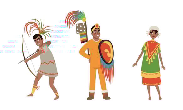 Native American Indians Characters in Traditional Clothes Set Cartoon Illustration vector