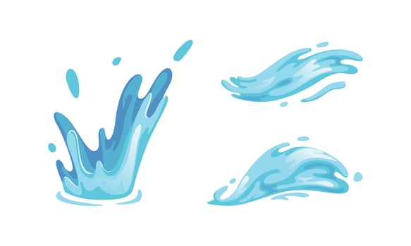 Water Splashes Set, Blue Drops and Water Waves Cartoon Illustration vector