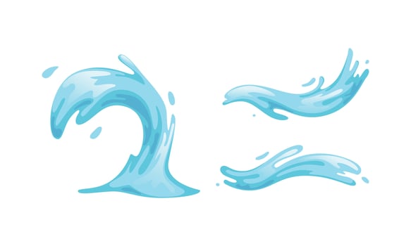 Blue Water Waves Set, Water Splashes Cartoon Illustration on White Background vector