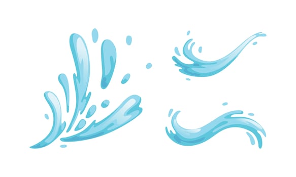 Blue Water Splashes and Waves Set, Purity, Ecology, Cosmetic and Beauty Cartoon Illustration vector