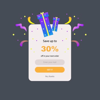 Promotion Pop Up Window Cute Cartoon Gift Icon Flat Narrow Blue Pack Yellow Bow Design vector