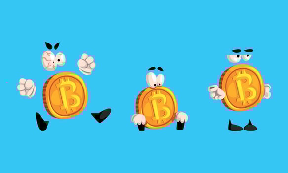 Set of Funny Bitcoin Characters with Various Emotions, Online Cryptocurrency Cartoon Illustration vector