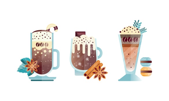 Set of Coffee Drinks, Cups of Tasty Aroma Beverages Flat Illustration vector
