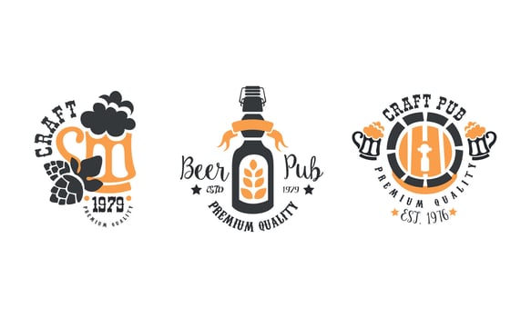 Beer Premium Best Quality Logo Templates Design Set, Brewing Company, Pub, Bar Vintage Labels Illustration vector