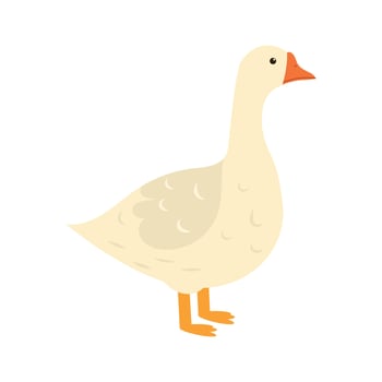 Cute goose illustration in flat style. Farm bird character with simple decorative feathers. vector
