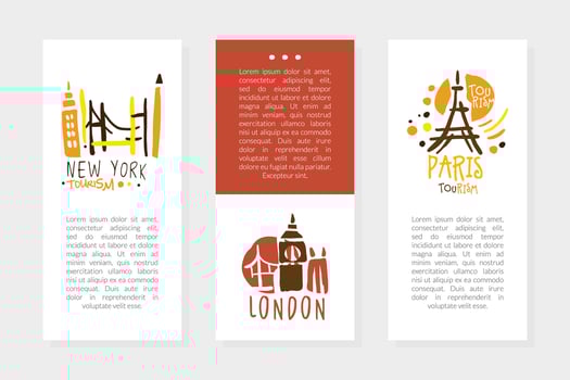 New York, London, Paris Tourist Brochure Template, Promo Flyer, Booklet, Leaflet Layout Illustration vector