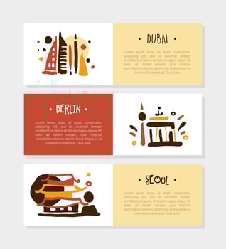 Berlin, Dubai, Seoul Tourist Brochure Template, Promo Flyer, Booklet, Leaflet Layout Illustration vector