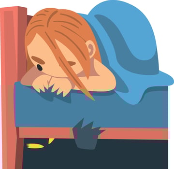 Childhood Fear with Scary Monster Frightening Little Girl Illustration vector