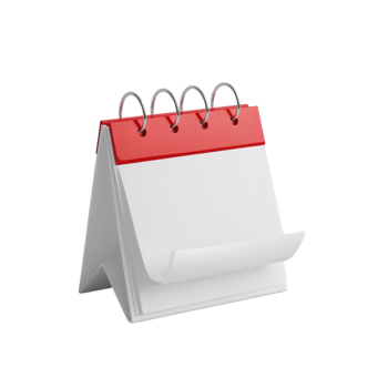 Elegant desktop calendar featuring pristine white pages and vibrant red accents on transparent stage png