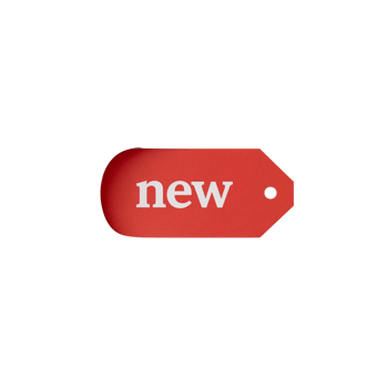 Vibrant red price tag displaying a bold 'new' text, floating on an isolated transparent surface png