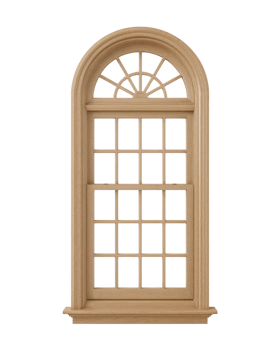 Elegantly crafted arch window showcasing light wood with detailed design against a stark backdrop png