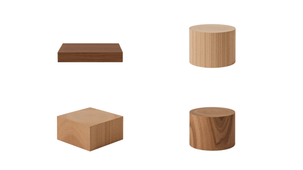 Geometric natural wood shapes isolated on a transparent backdrop, showcasing craftsmanship and png