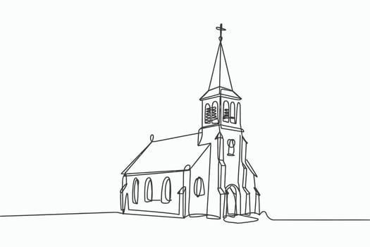 Sketch of a church with steeple isolated on white background vector