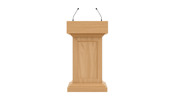 Podium ready for presentation with dual microphone against an isolated transparent canvas a beacon png