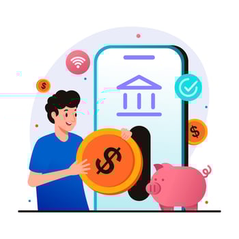 Person saving money with digital banking vector