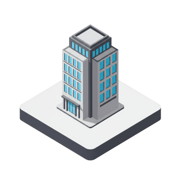 Modern isometric of an office building representing business infrastructure, corporate headquarters, or commercial property concepts. png