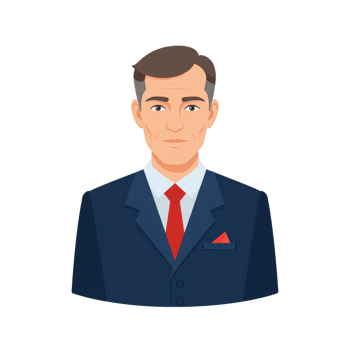 Professional male avatar in a business suit and red tie, used for corporate profiles, management, or leadership representations. png