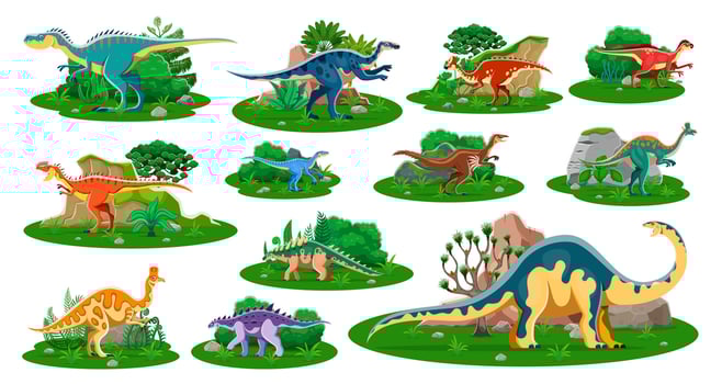 Cartoon dinosaurs in diverse environments vector