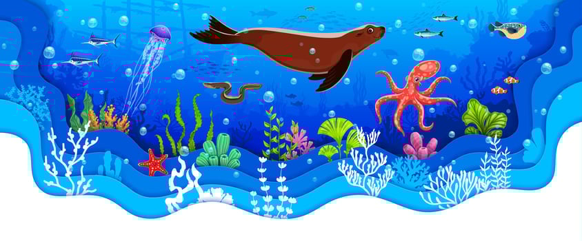 Marine life in vibrant underwater scene vector