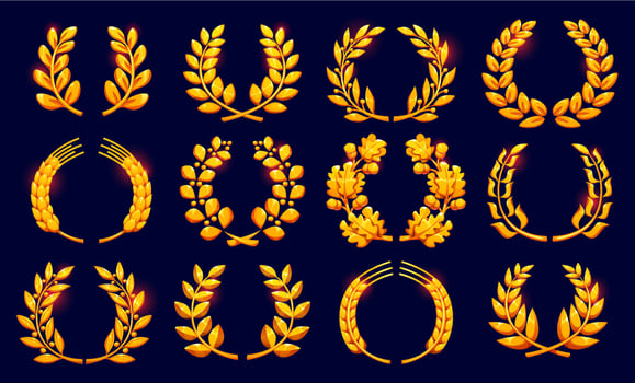 Golden laurel wreaths collection design vector