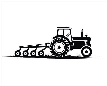 Black silhouette of a tractor with a plow agriculture vector