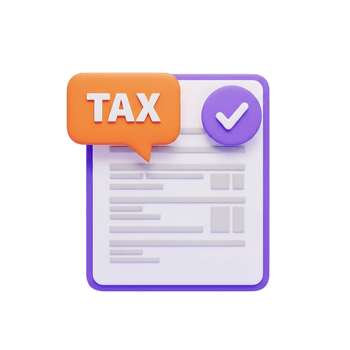 3d illustration of a tax document with a checkmark and speech bubble isolated on transparent background png