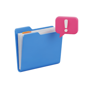 Blue folder with documents and red exclamation mark notification isolated on transparent background png