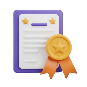 3d rendering of a certificate with a gold medal and orange ribbon isolated on transparent background png