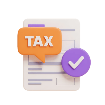 3d illustration of a tax document with a speech bubble and a checkmark symbol isolated on transparent background png