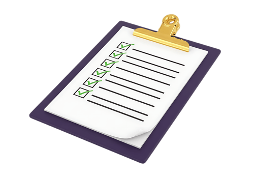Hand drawn illustration of a clipboard with a checklist and a golden clip isolated on transparent background png
