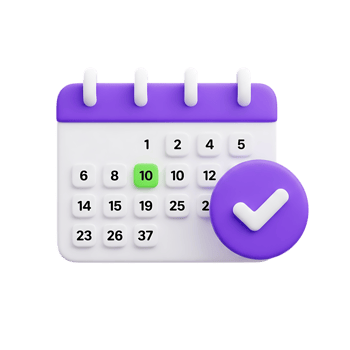 3d rendering of a calendar with a green highlighted date and a purple checkmark icon isolated on transparent background png