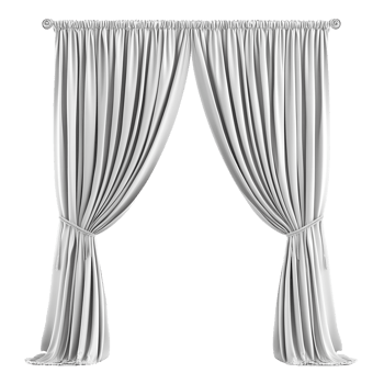 Elegant white striped drapes tied back with decorative cords isolated on transparent background png