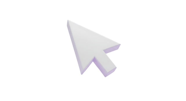 White arrow cursor pointing right isolated on transparent background, a digital pointer png