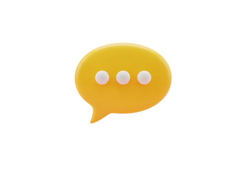 Bright yellow chat bubble icon with three white dots indicating typing or conversation isolated on transparent background png